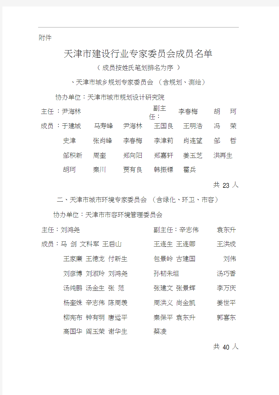 天津市建设行业专家委员会成员名单