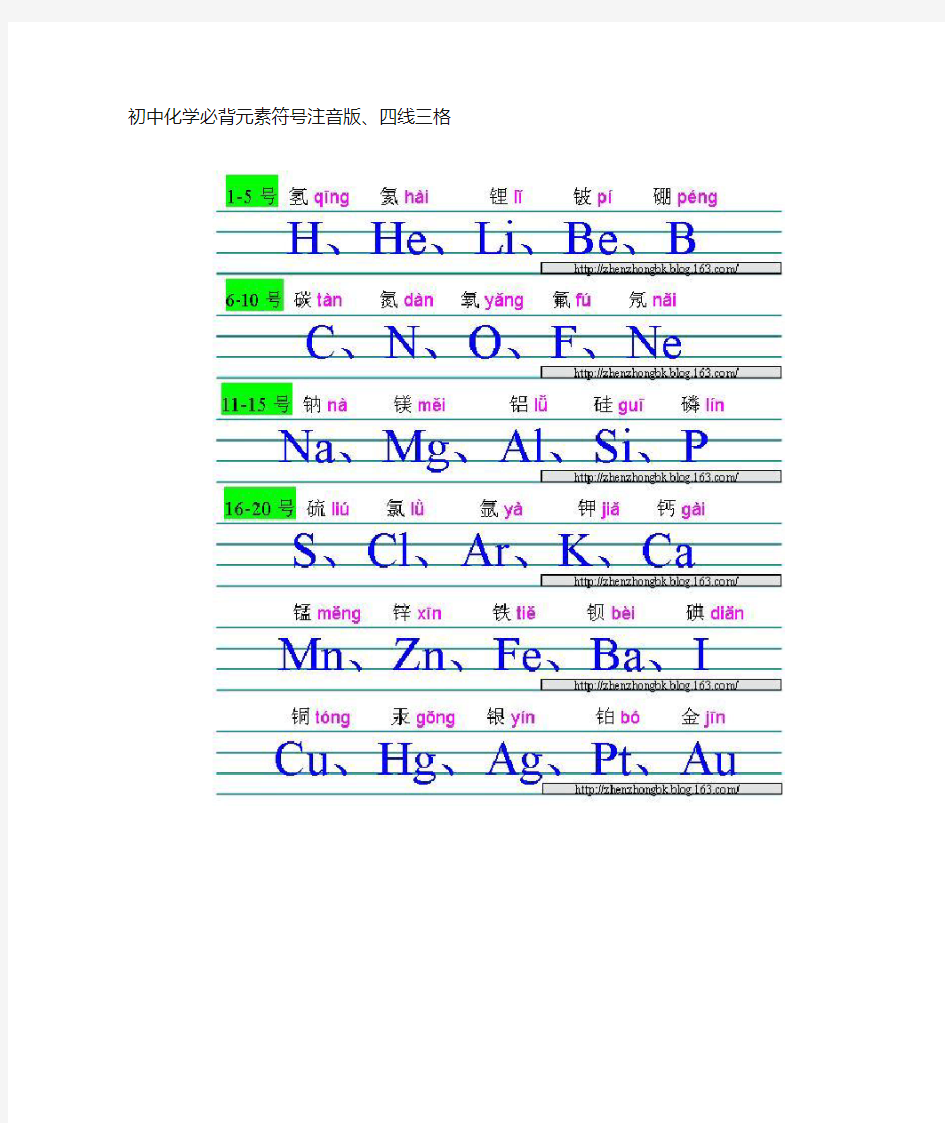 初中化学必背元素符号注音版