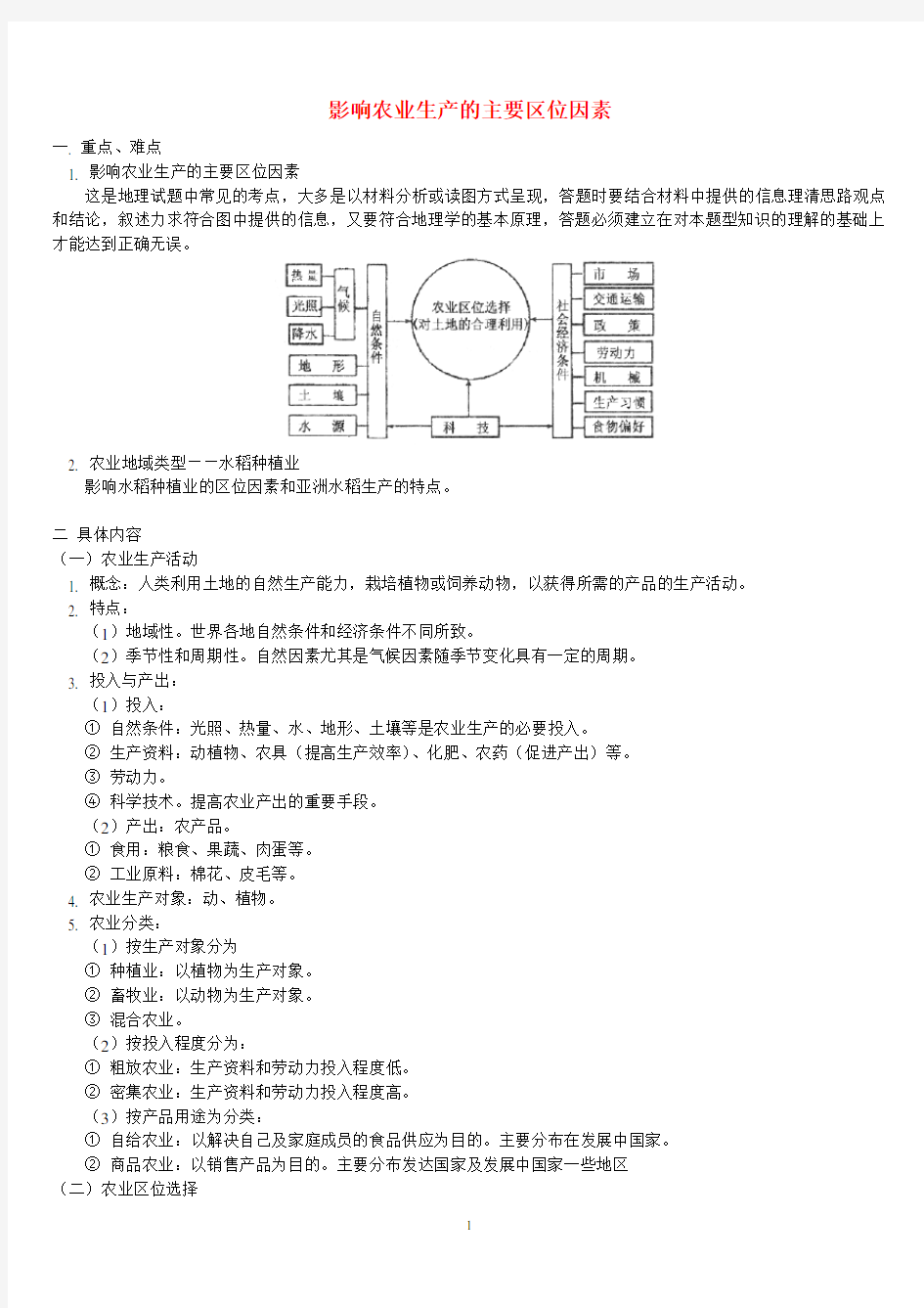 (完整版)影响农业生产的主要区位因素