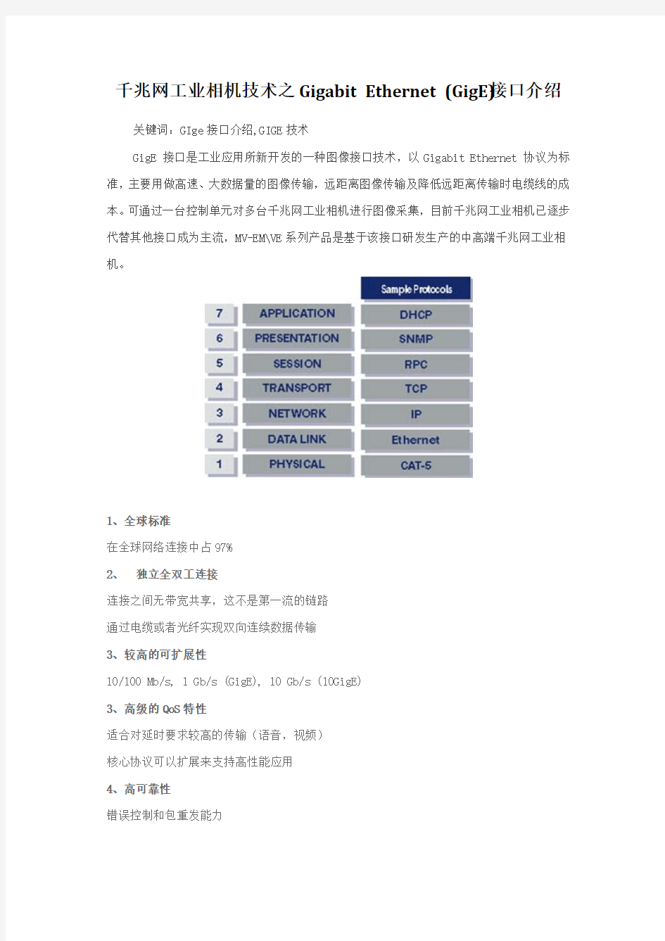 千兆网工业相机之GigE接口介绍