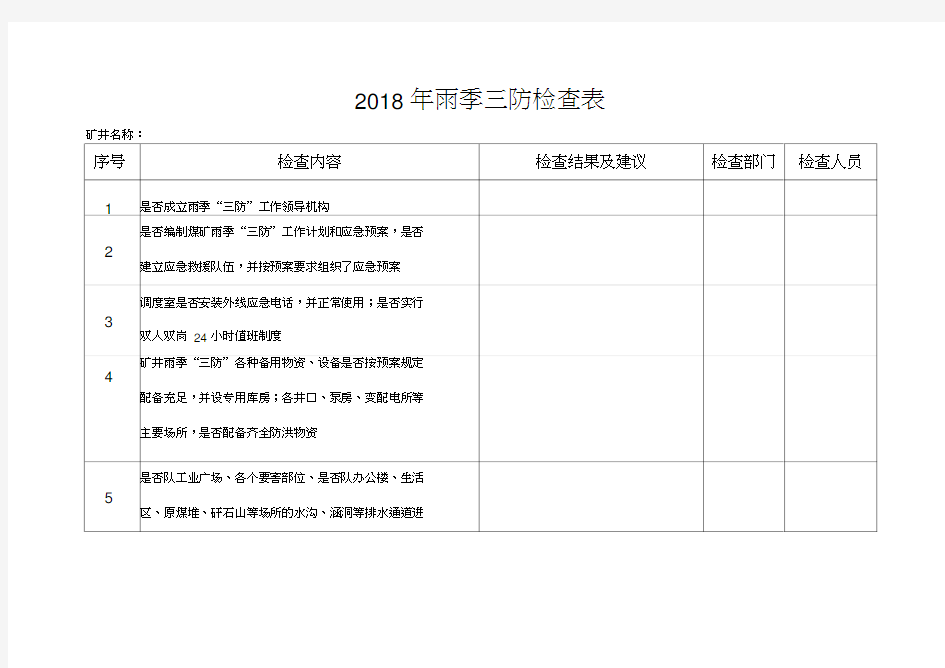 雨季三防检查表