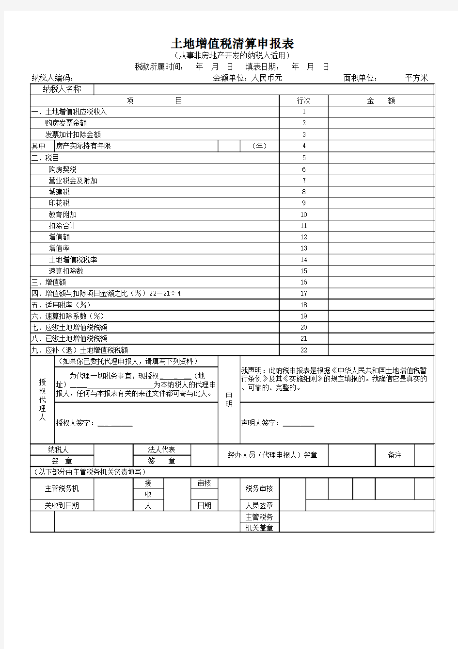 土地增值税清算申报表()