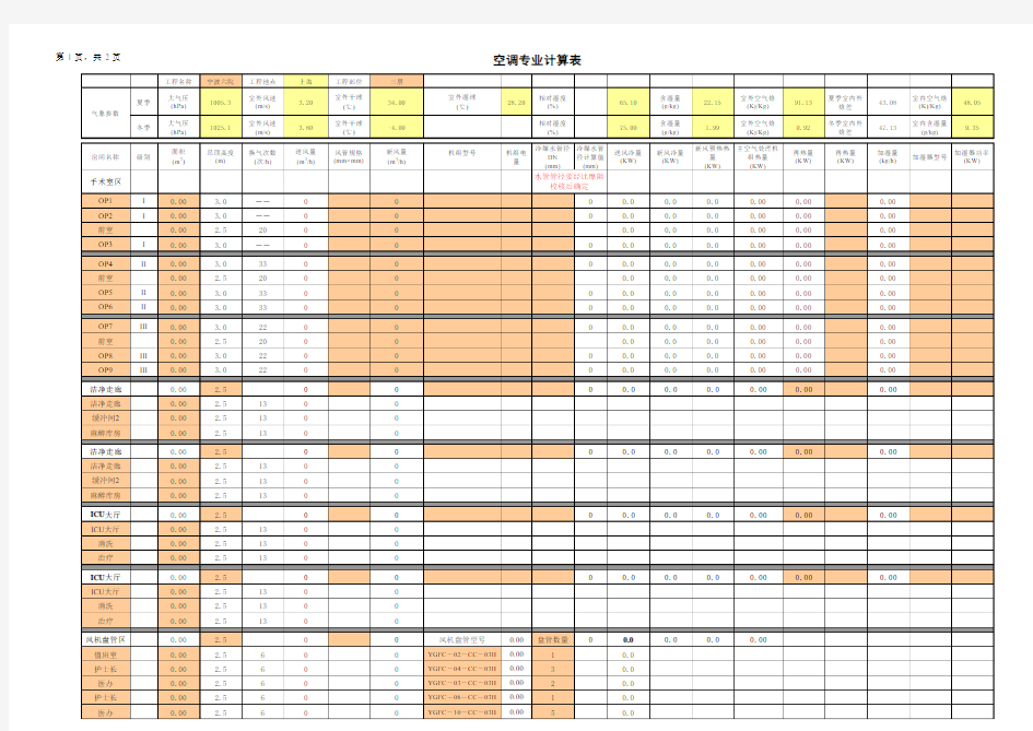 手术室净化空调计算表