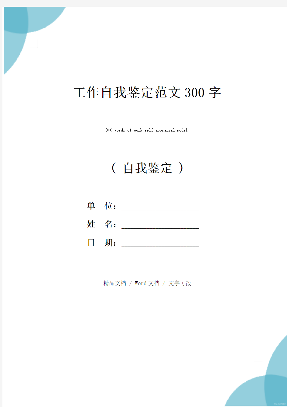 工作自我鉴定范文300字