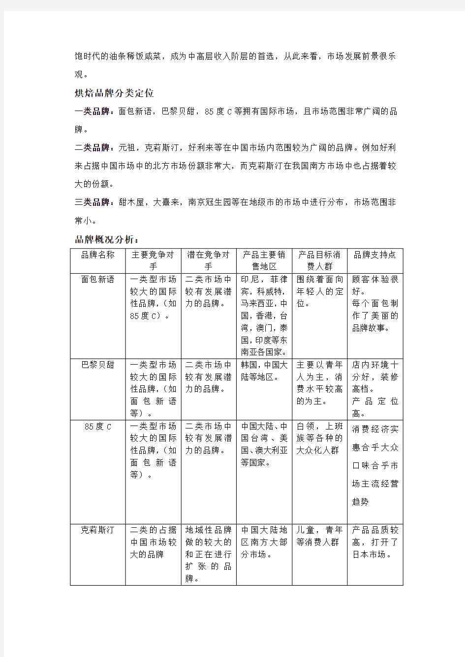 烘焙市场竞品分析报告.doc