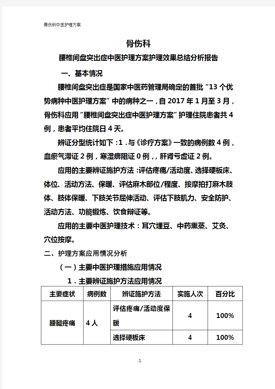 腰椎间盘突出护理效果总结分析报告样稿