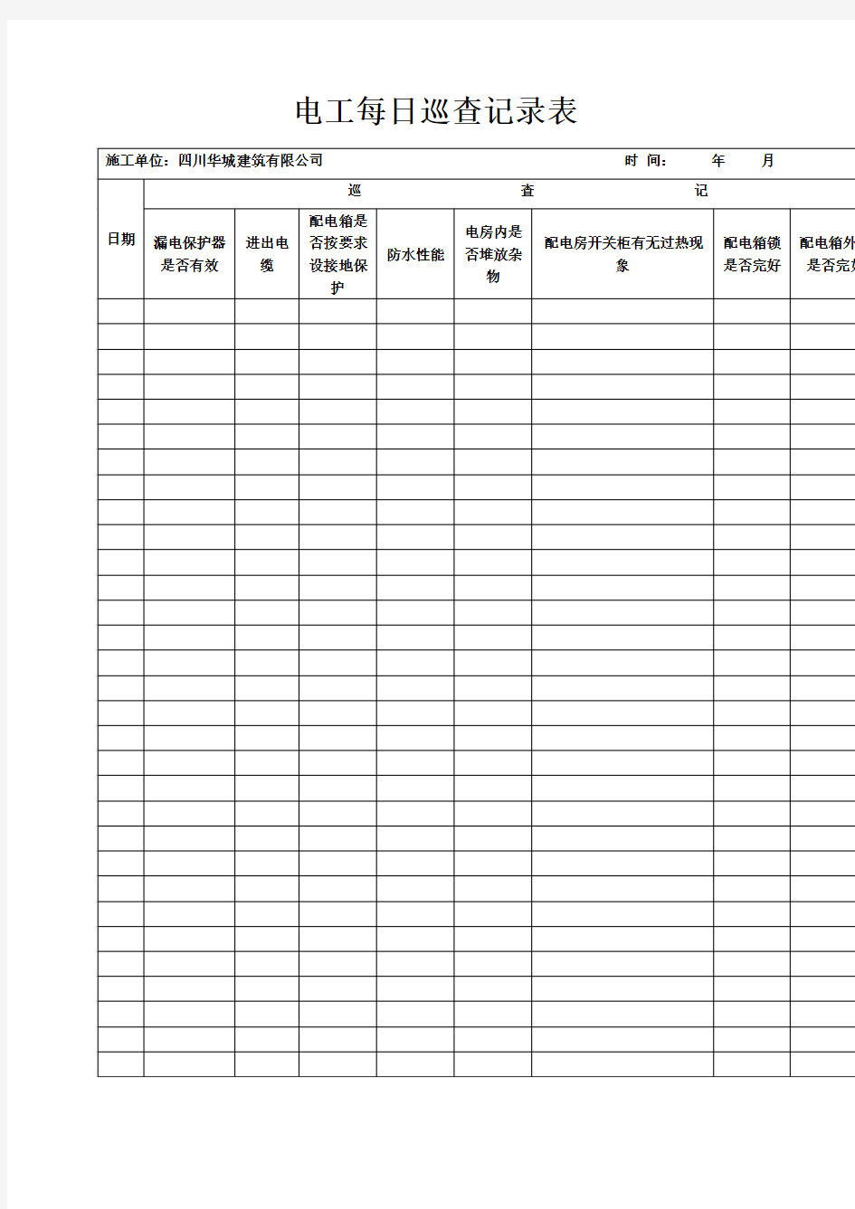 电工每日巡查记录表