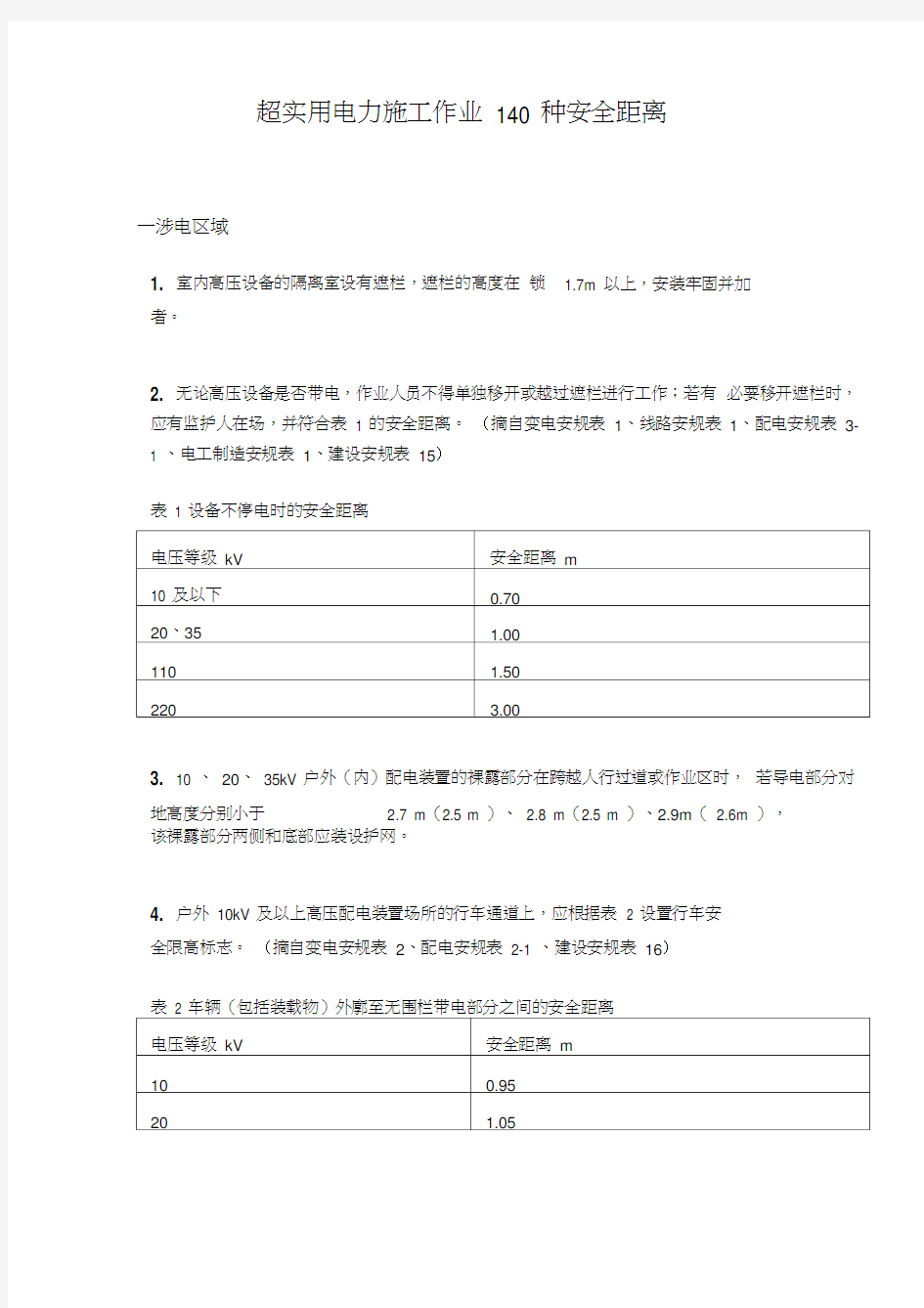 超实用电力施工作业140种安全距离