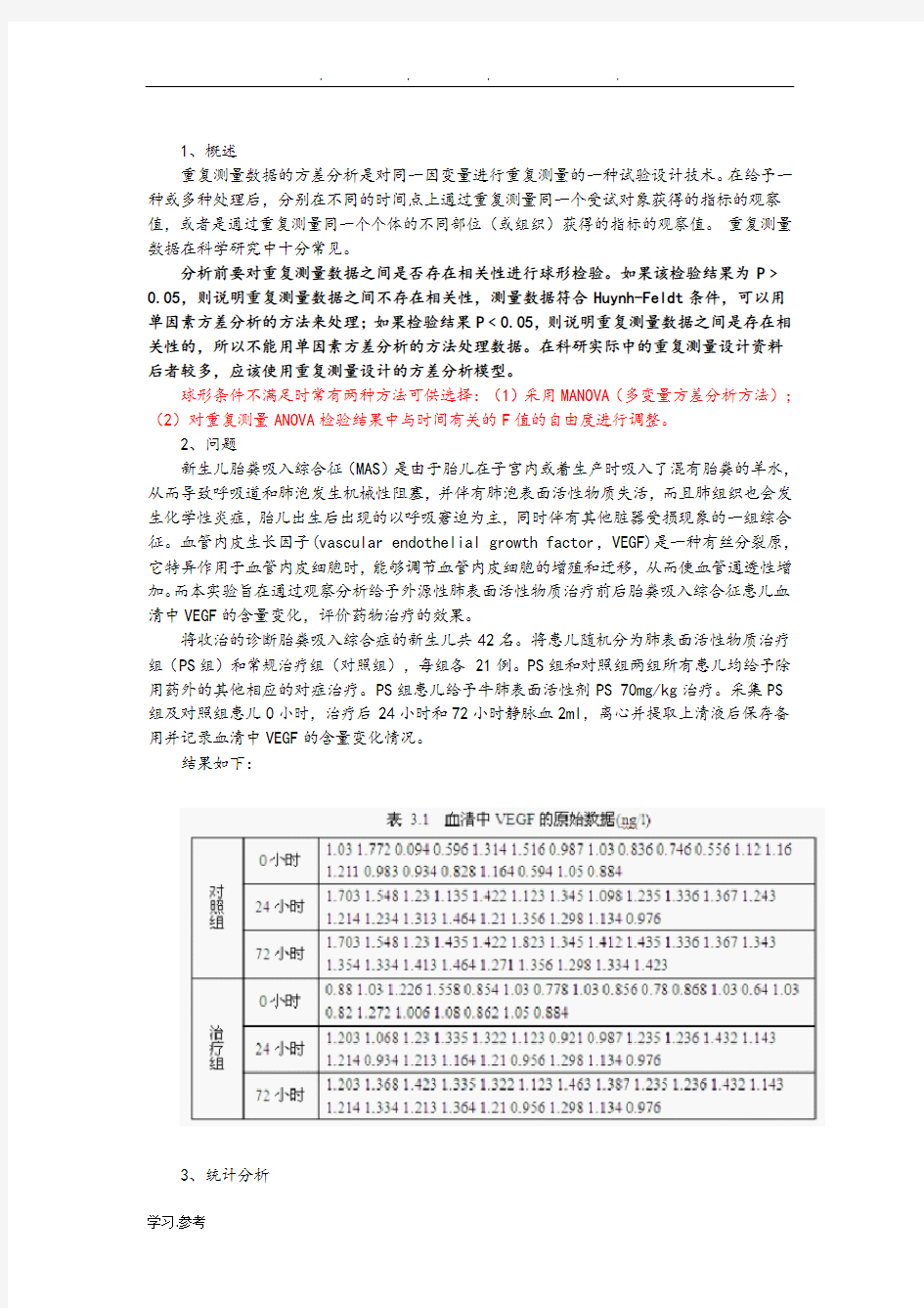 SPSS重复测量的多因素方差分析报告