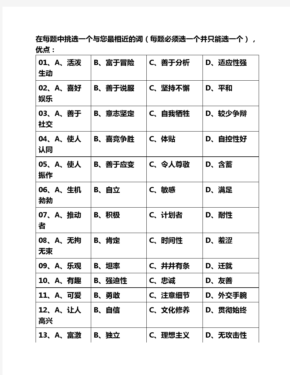 沟通风格测试题