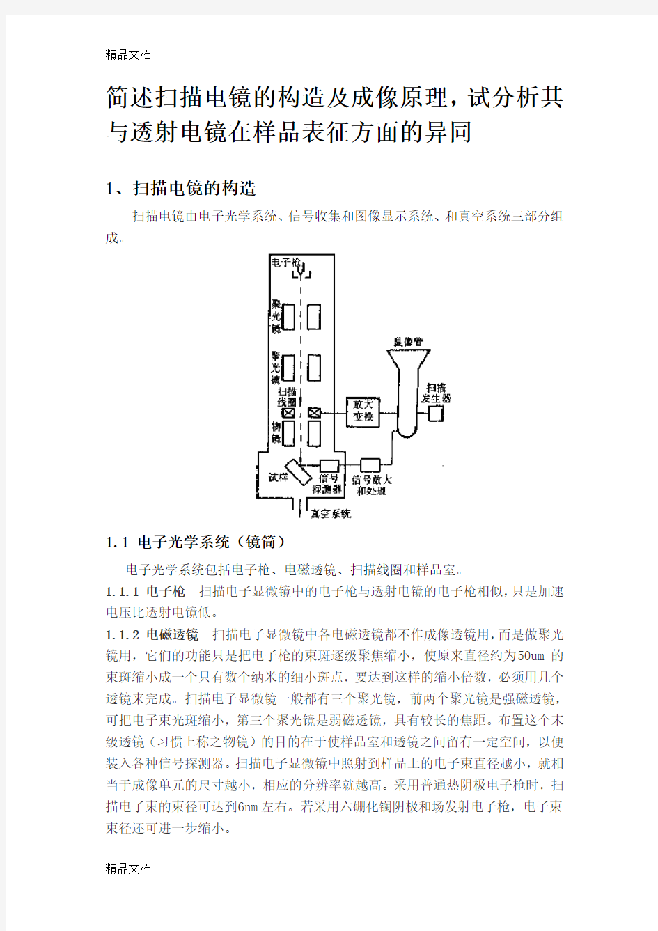 简述扫描电镜的构造及成像原理资料讲解