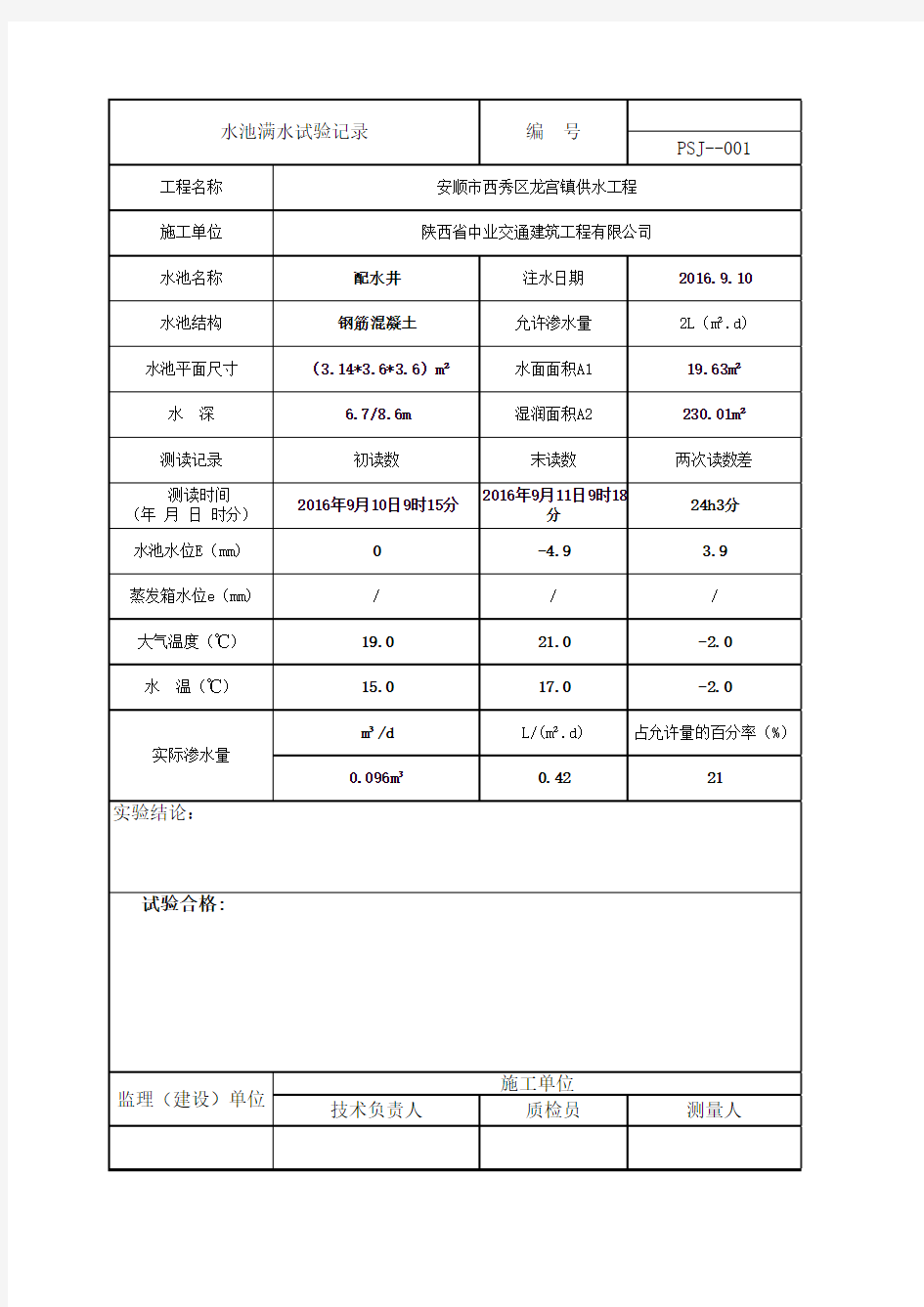 满水试验记录表