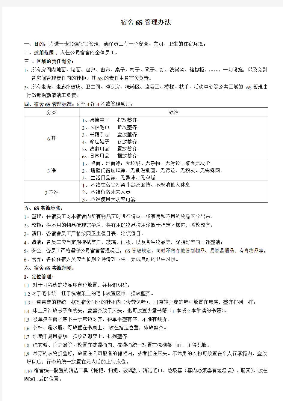 宿舍6S管理办法(最新)