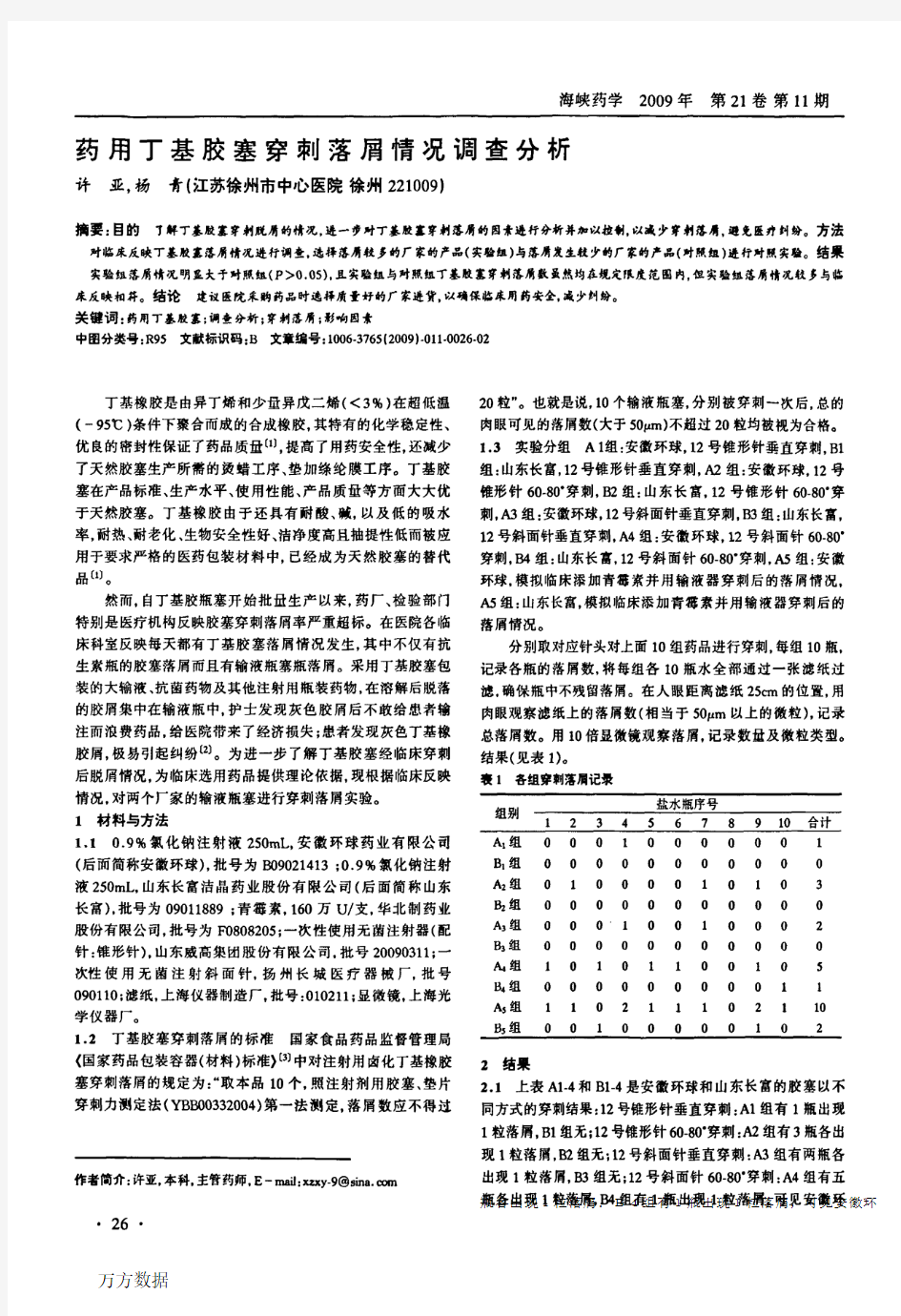 药用丁基胶塞穿刺落屑情况调查分析