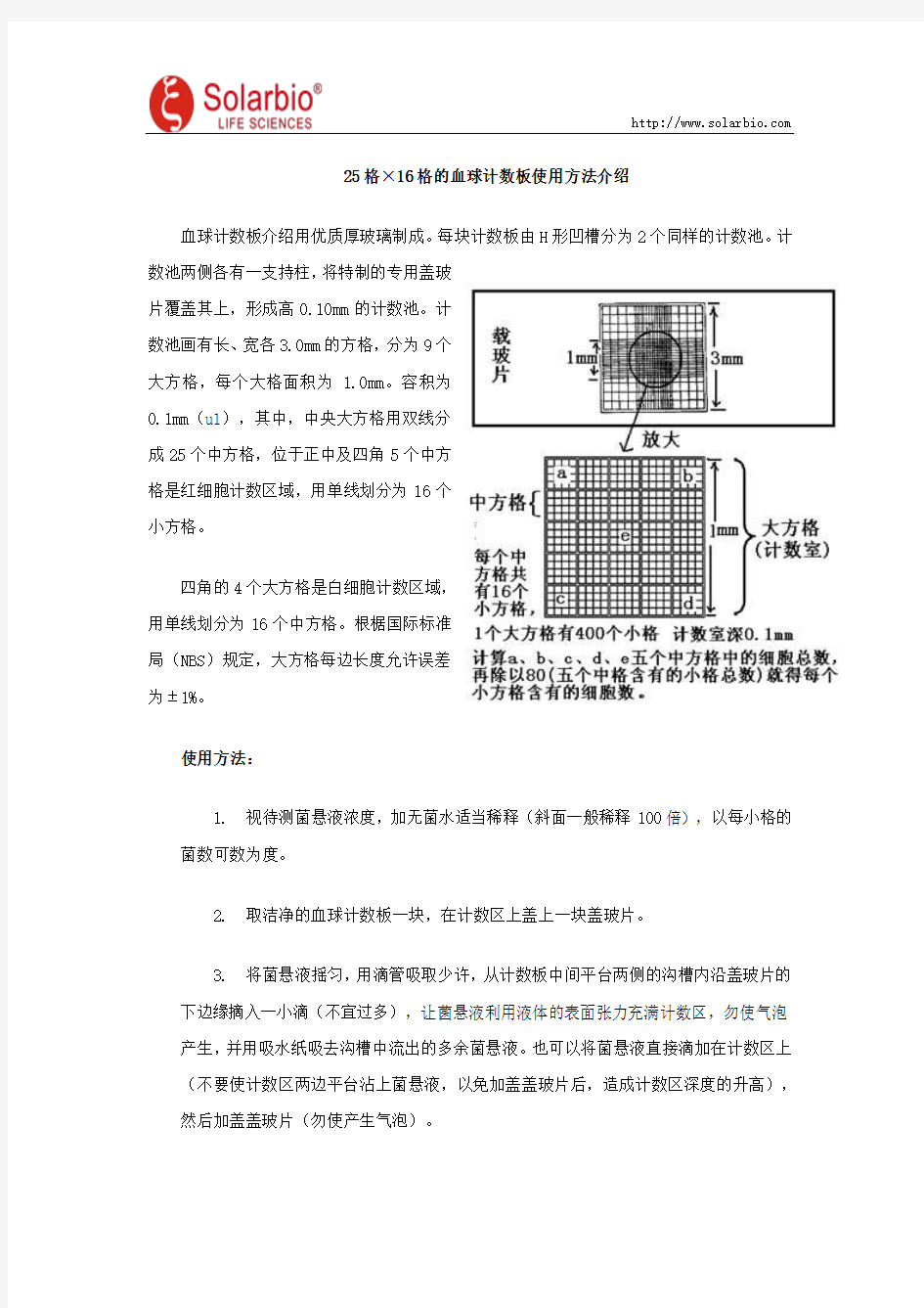 25格×16格的血球计数板使用方法介绍