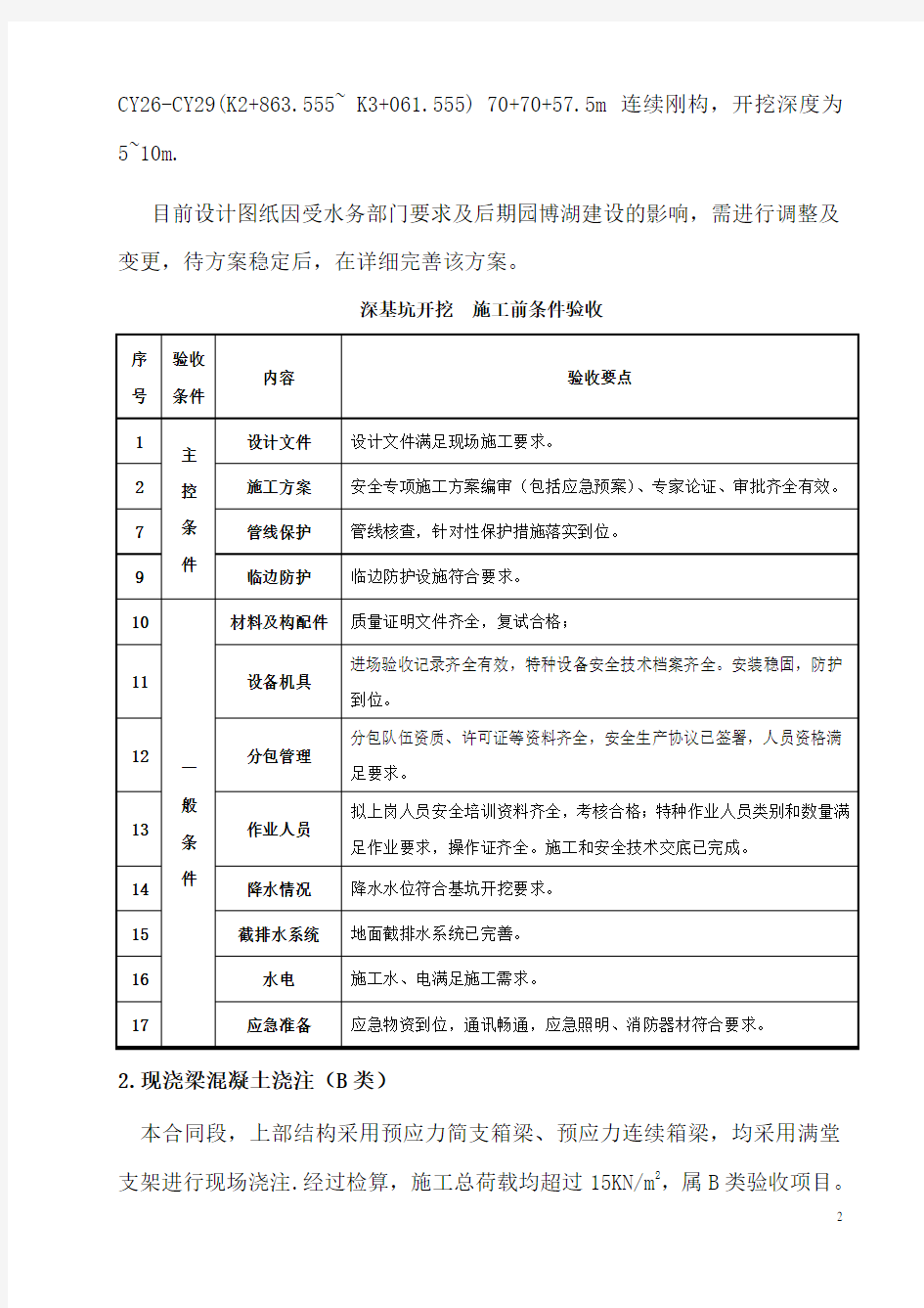 施工前条件验收计划