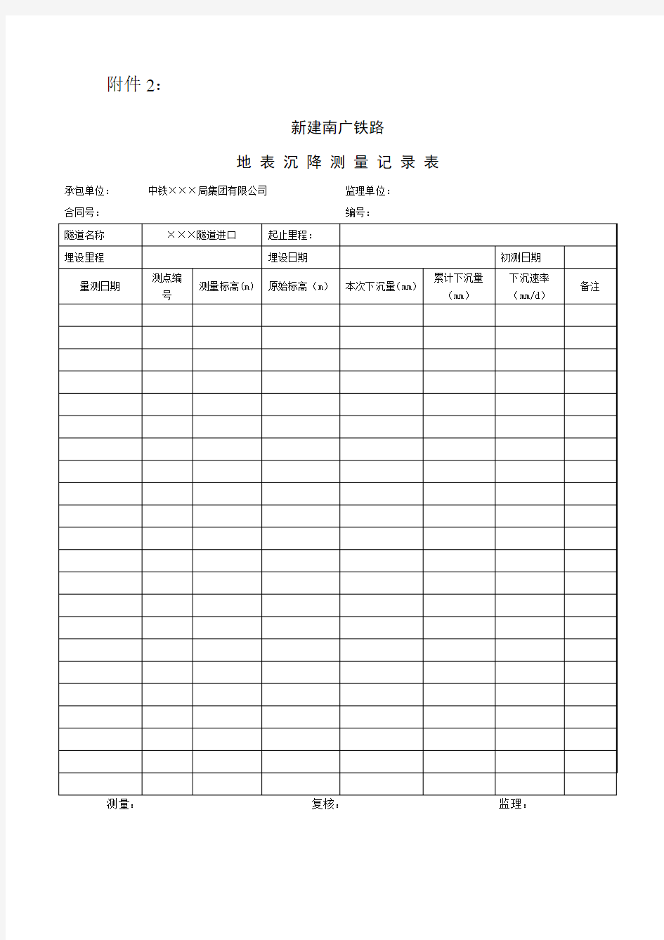 隧道监控量测记录表