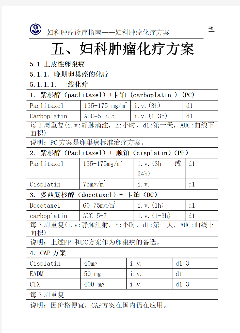 妇科肿瘤化疗指南