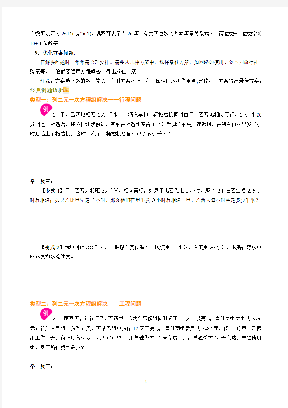 二元一次方程组的应用典型习题总结