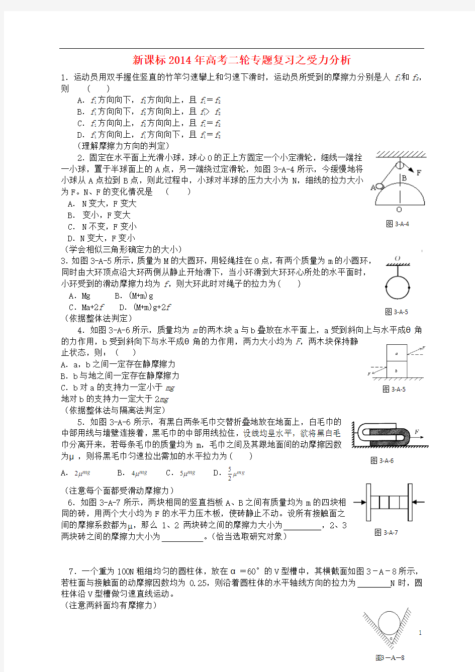 (新课标)2014年高考物理二轮专题复习 受力分析