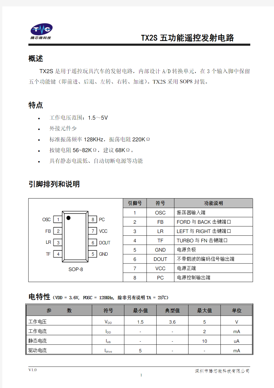 TX2S RX2  8脚封装电动玩具车遥控芯片