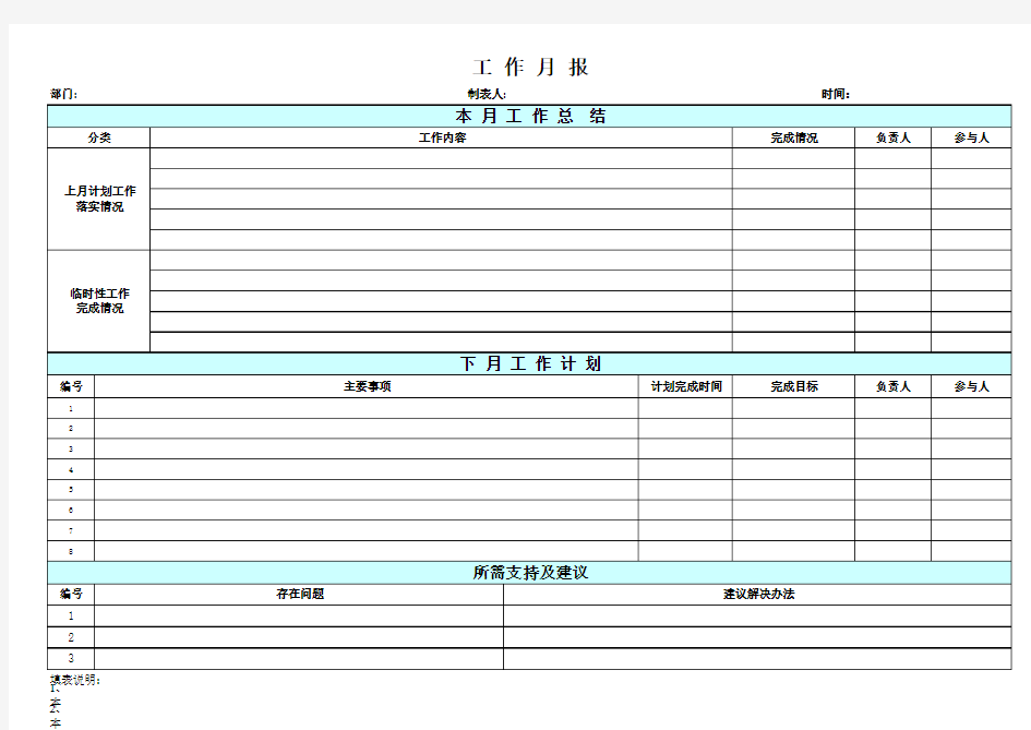 工作月报模板