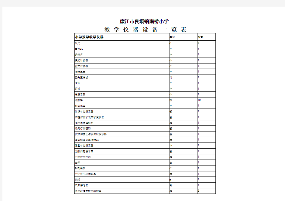 学校教学仪器及设备一览表