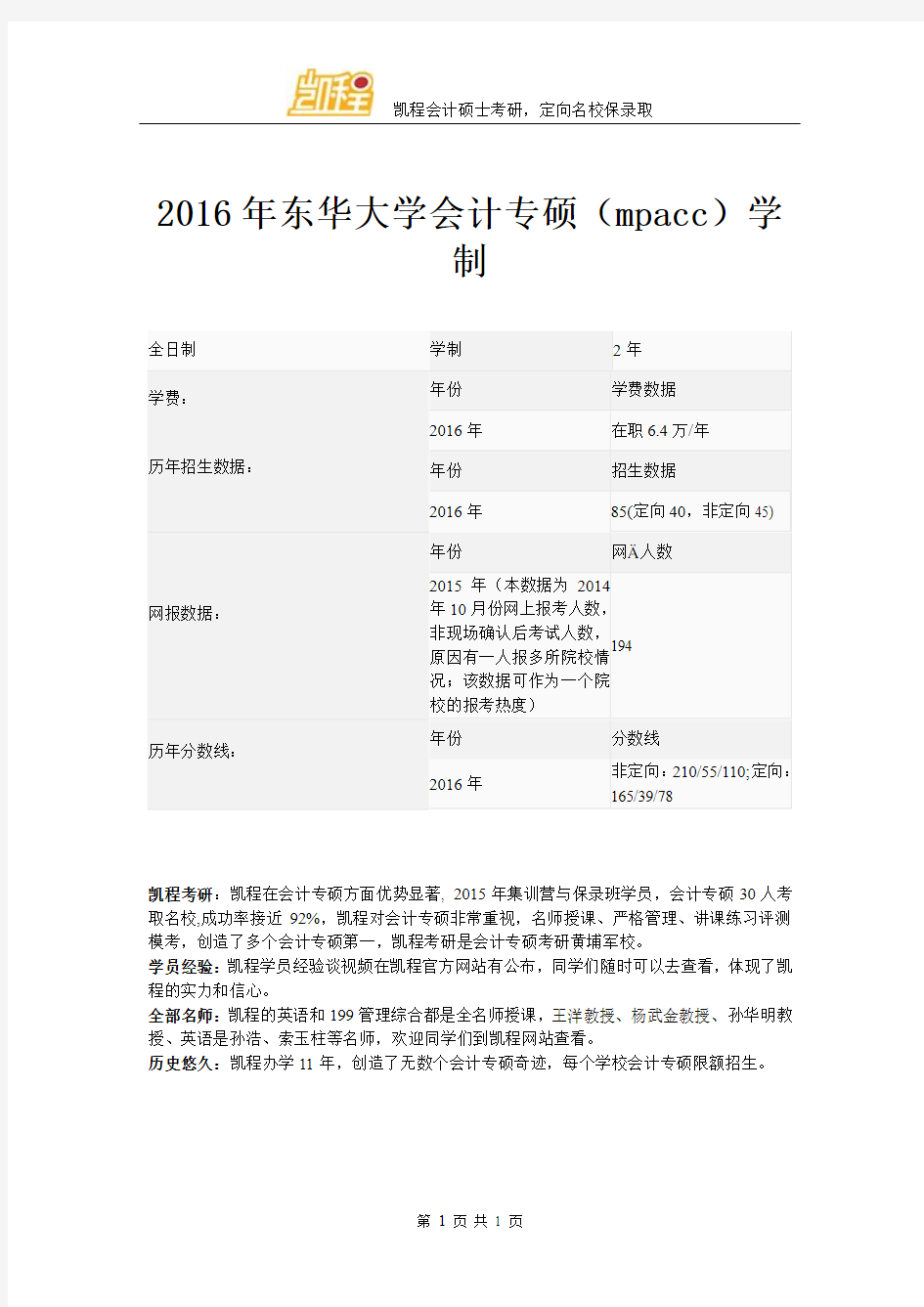 2016年东华大学会计专硕(mpacc)学制