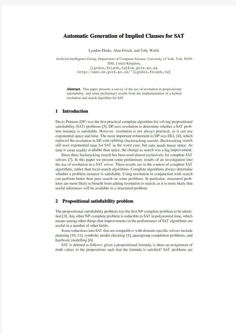 Automatic generation of implied clauses for sat