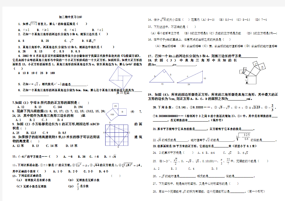 初二数学期中复习试题大纲