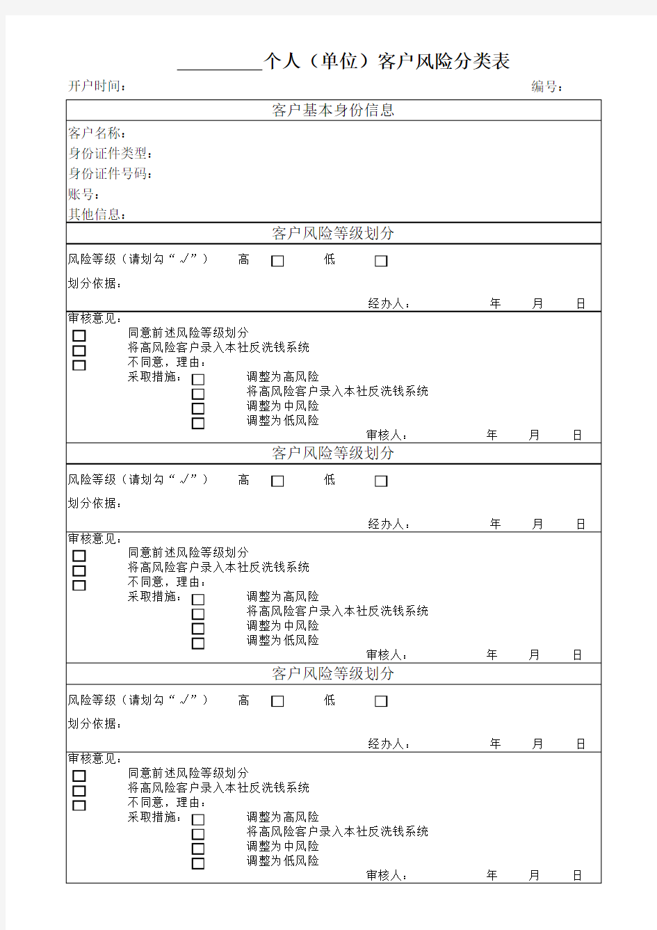 准确的个人客户风险分类表