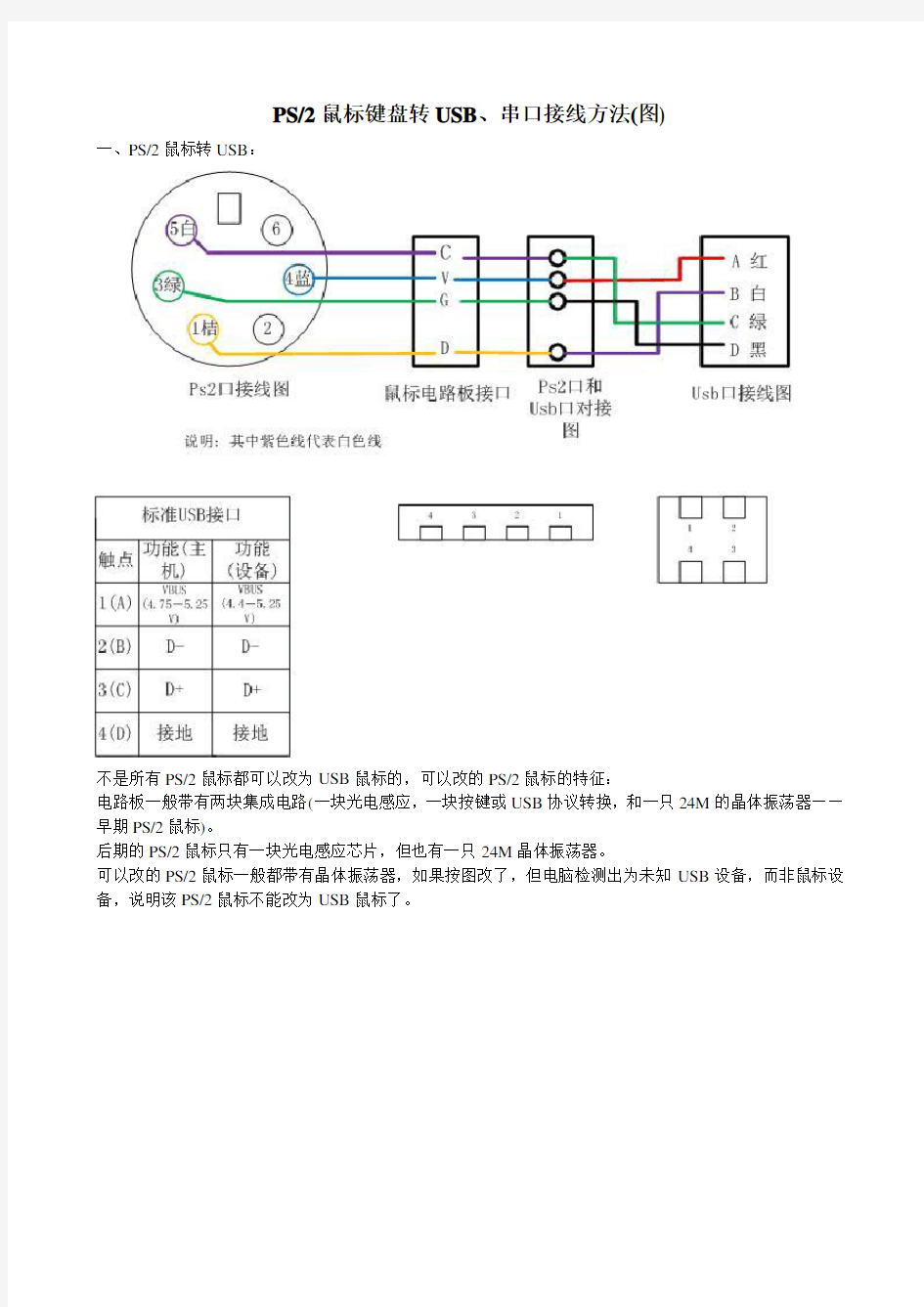 PS2鼠标键盘转USB、串口接线方法(图)