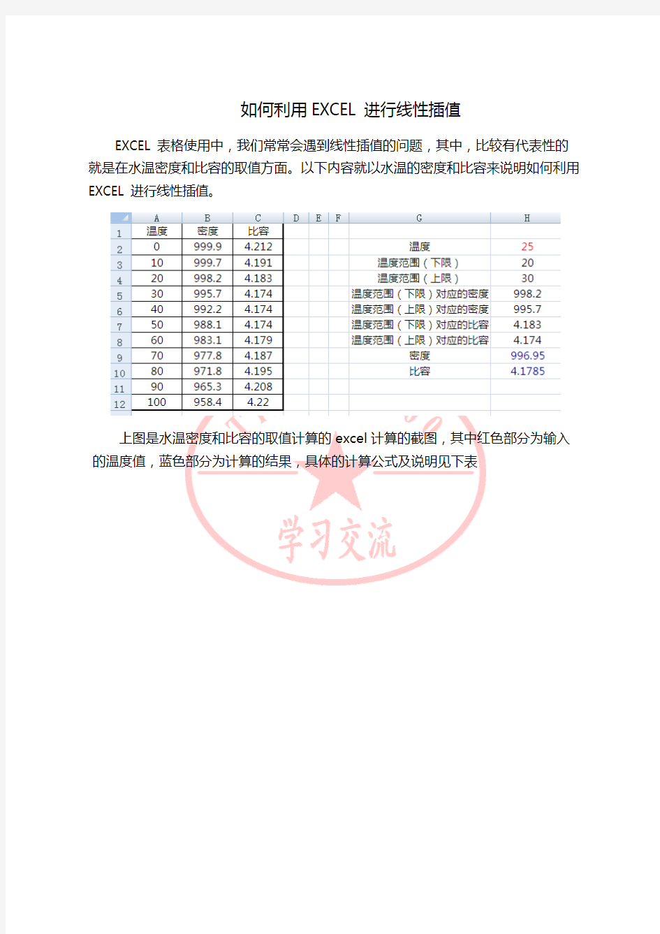 如何利用EXCEL进行线性插值