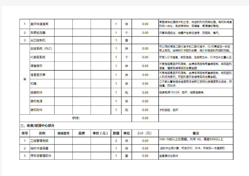 一进一出停车场系统配置清单