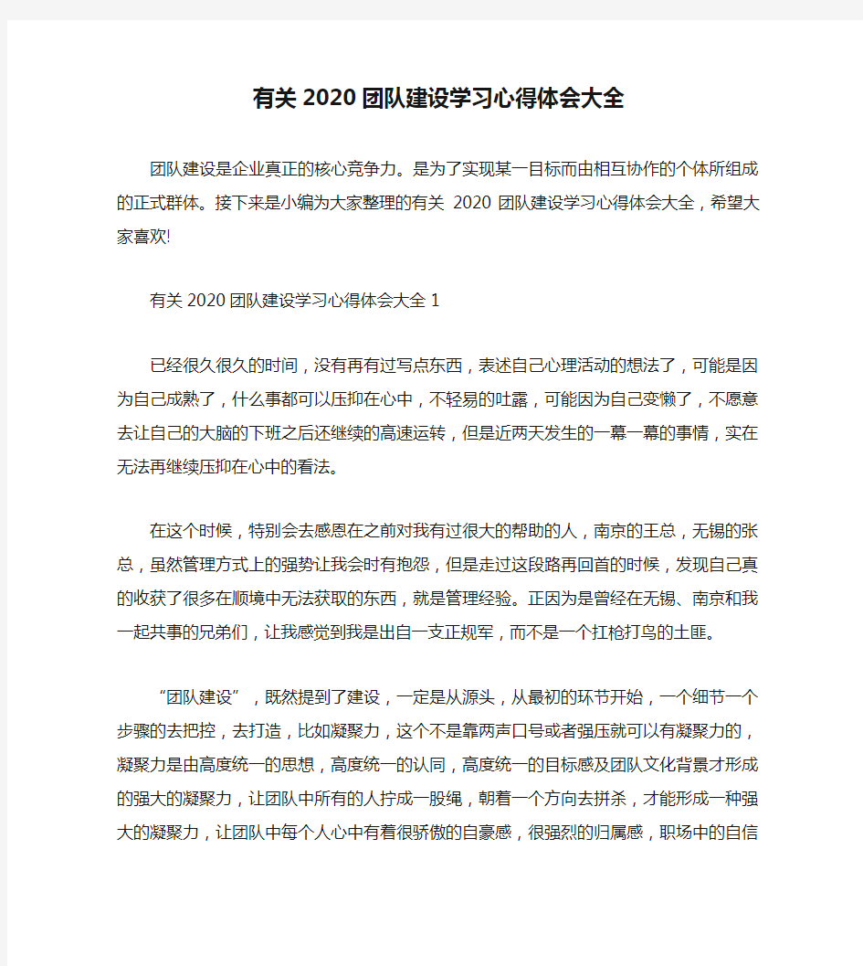 有关2020团队建设学习心得体会大全