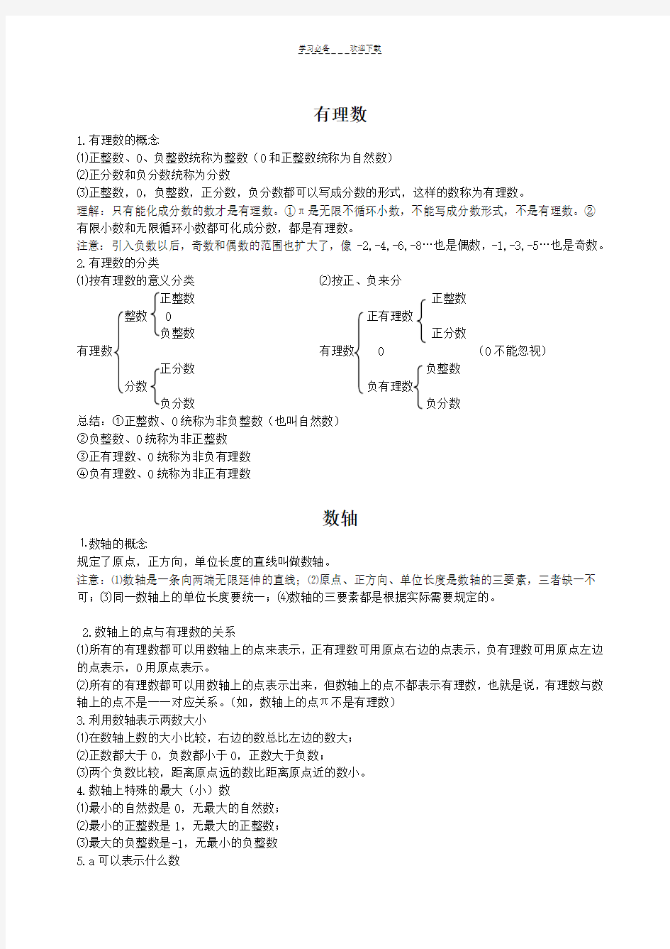 苏教版七年级上册数学知识点整理