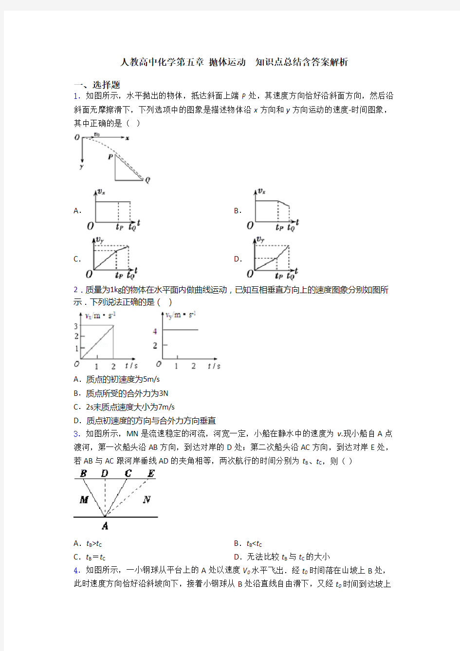 人教高中化学第五章 抛体运动  知识点总结含答案解析