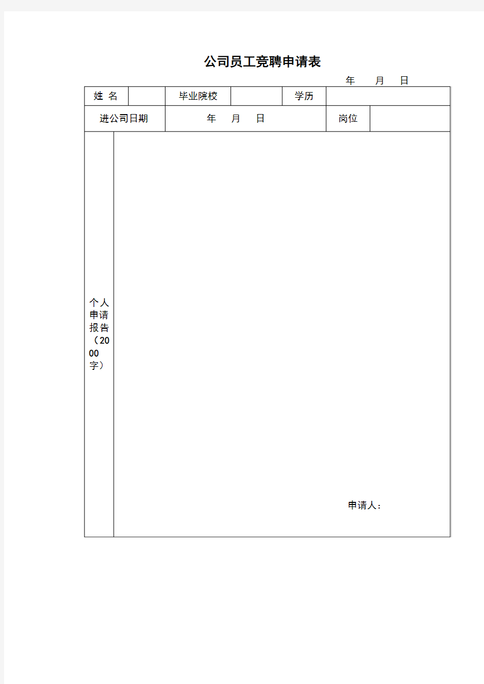 公司员工竞聘申请表