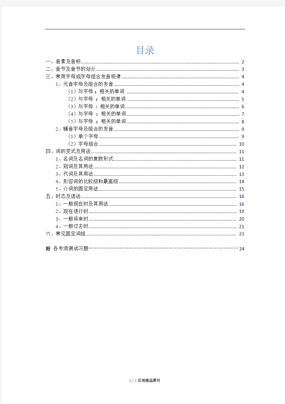 人教版小学英语语法知识点汇总