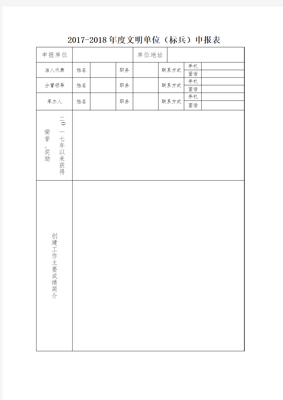 2017-2018年度文明单位(标兵)申报表