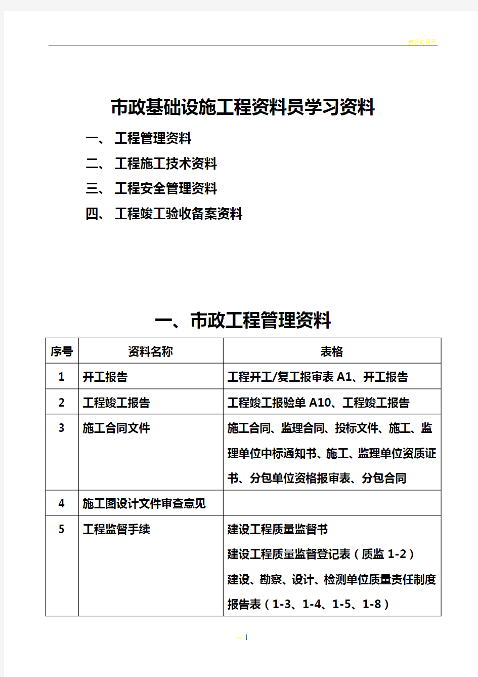 市政工程施工技术资料组卷要求