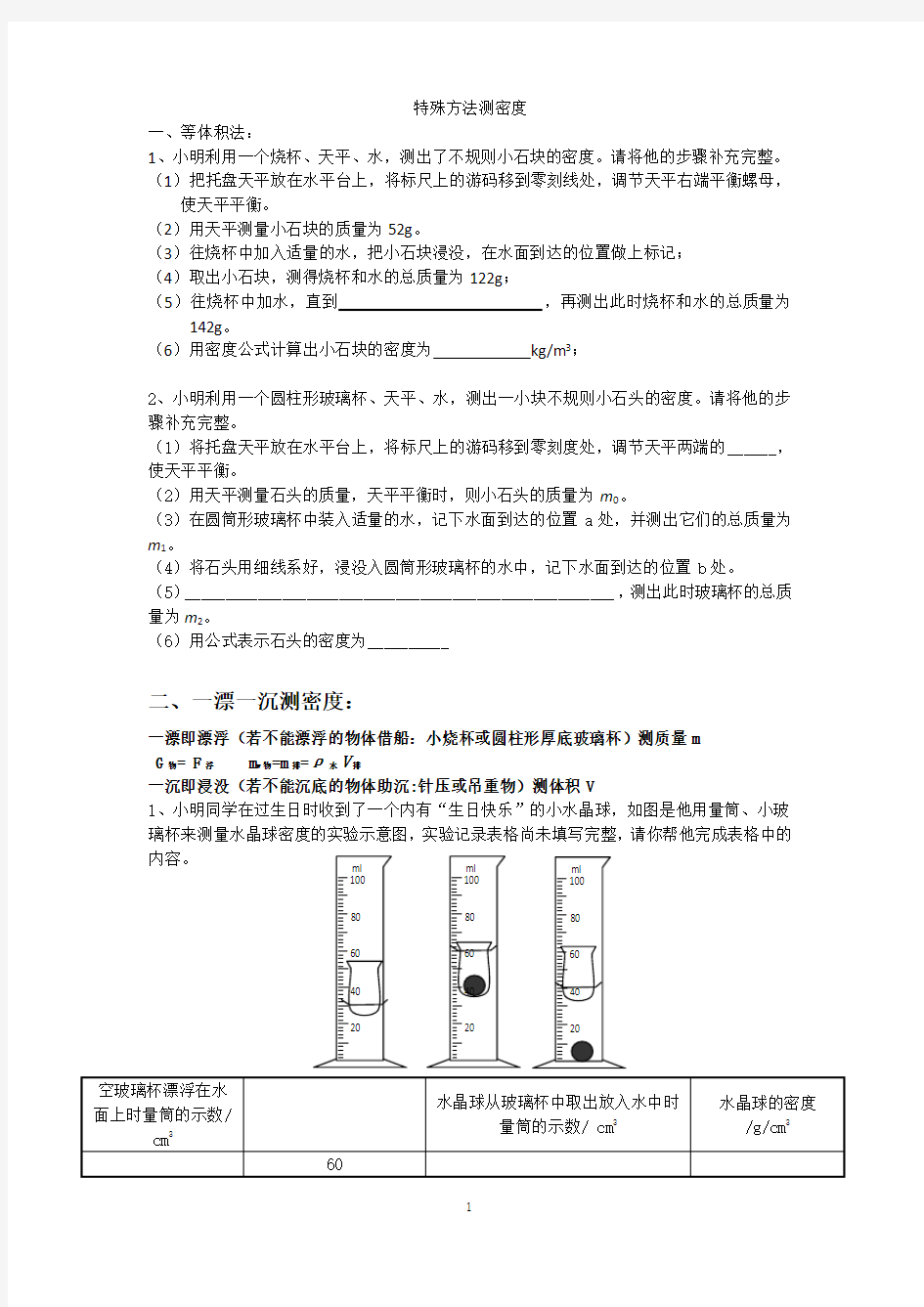 特殊方法测密度实验题专题