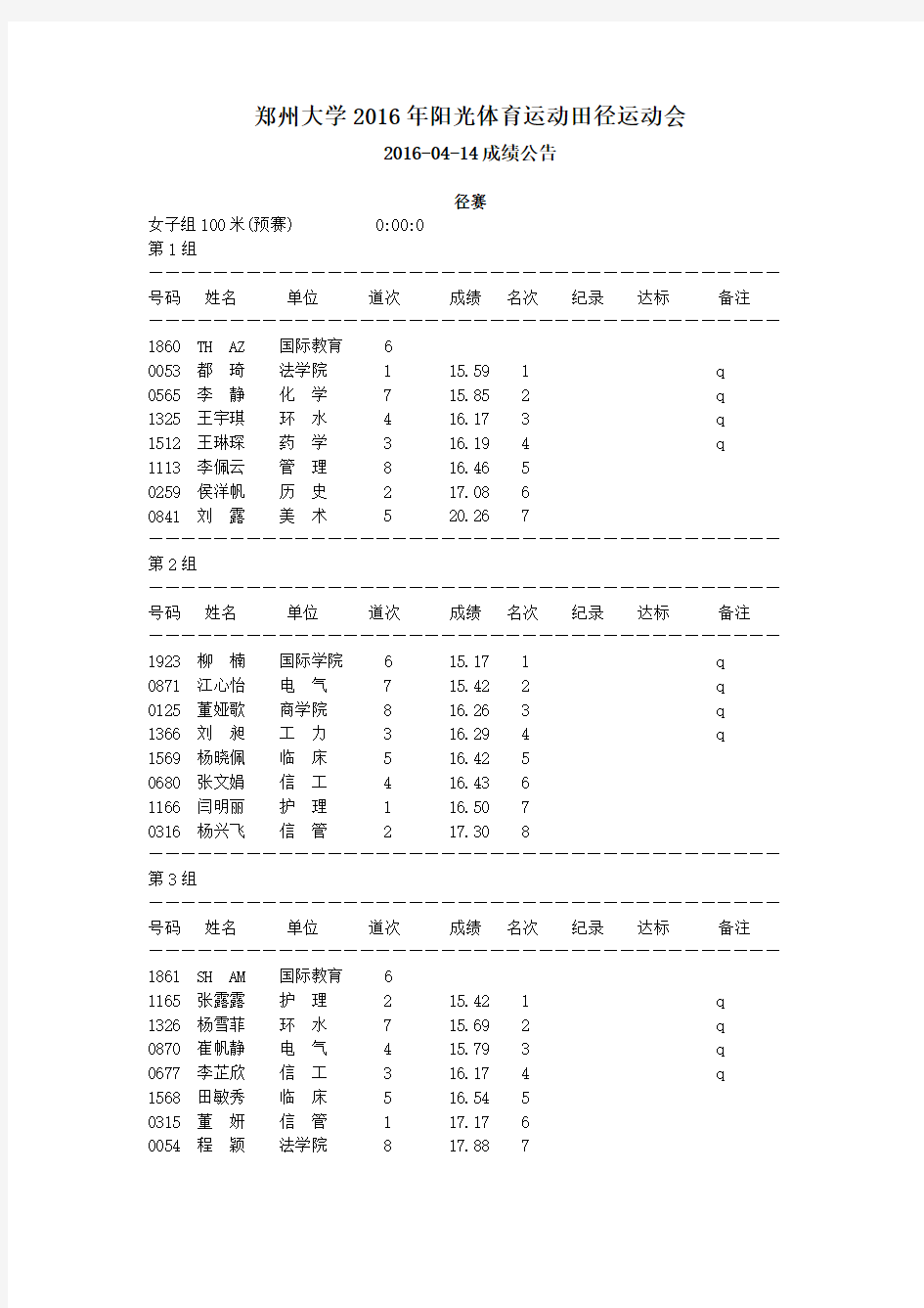 郑州大学2016年阳光体育运动田径运动会