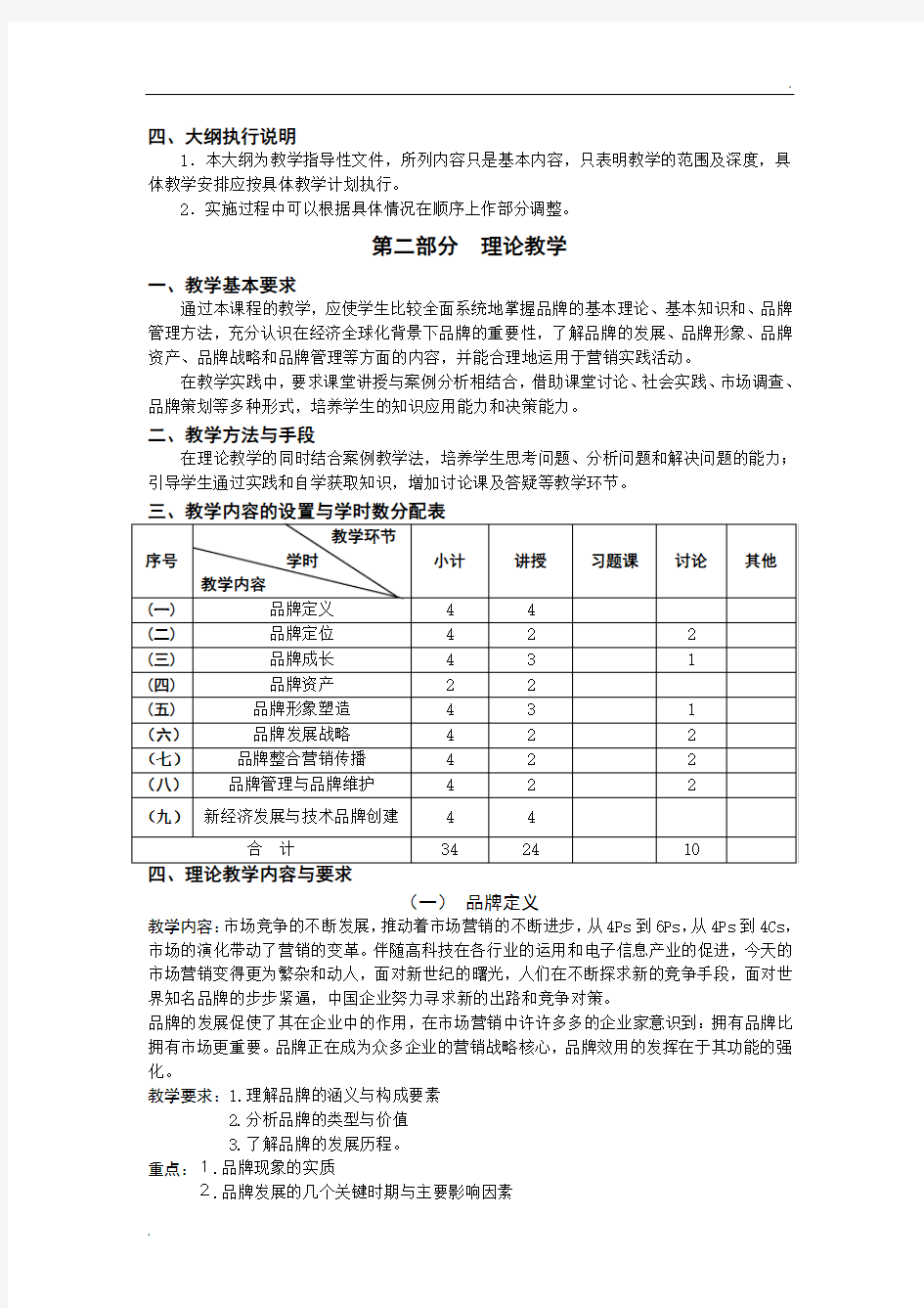 《品牌管理》课程教学大纲.