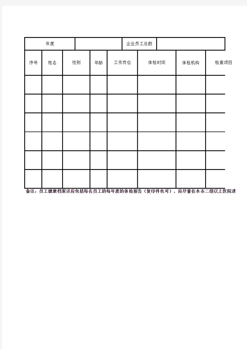 员工健康检查汇总表