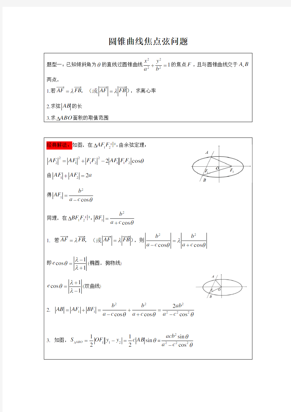 圆锥曲线焦点弦问题