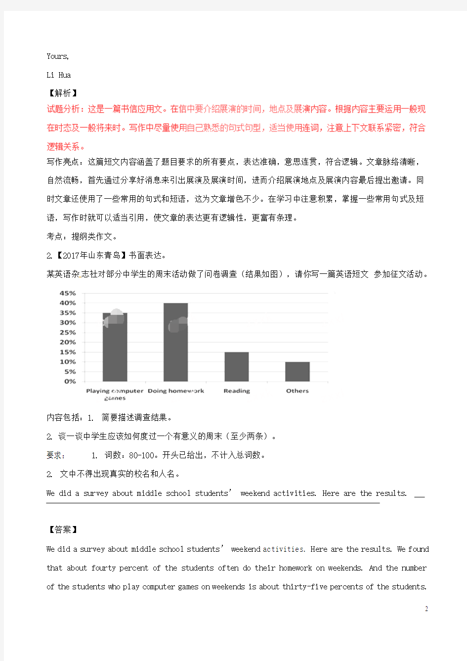 2017年中考英语试题分项版解析汇编第01期专题29提纲类作文含解析