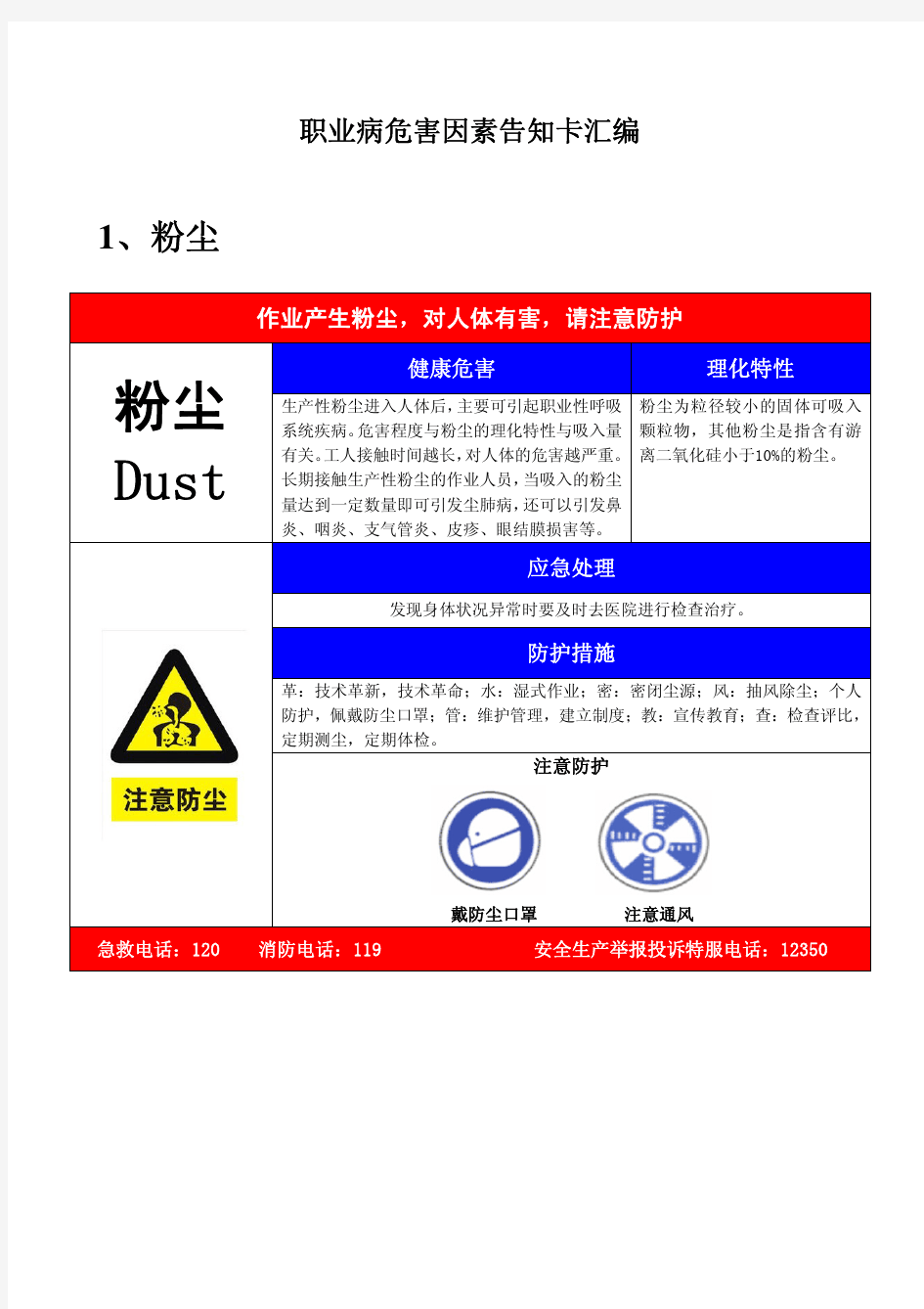 职业病危害因素告知卡