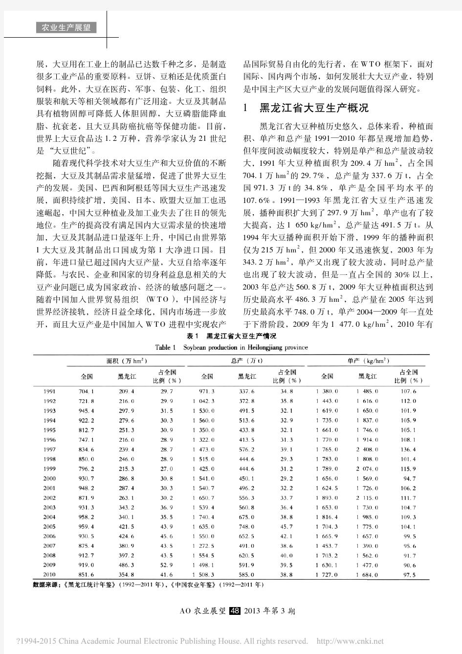 黑龙江省大豆生产优势分析及展望