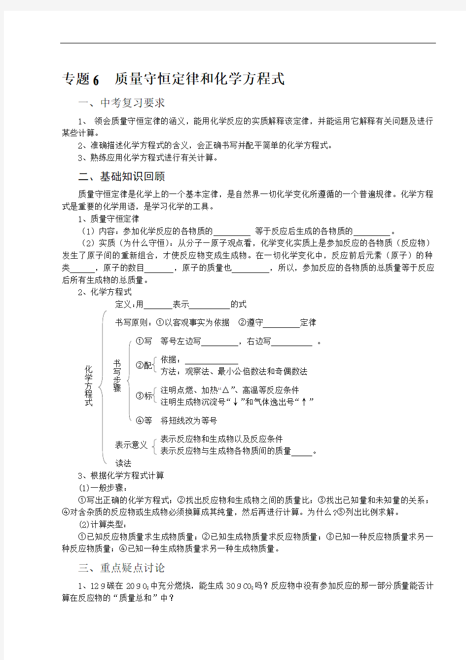 专题6  质量守恒定律和化学方程式